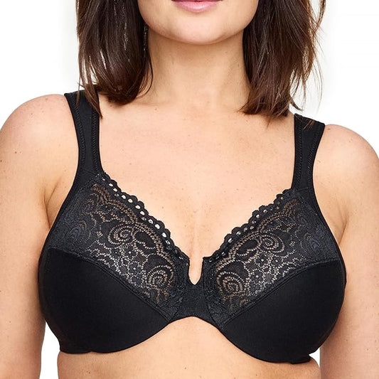 GLAMORISE Plus Size Low Cut Wonderwire Lace Bra Underwire BLACK 36H