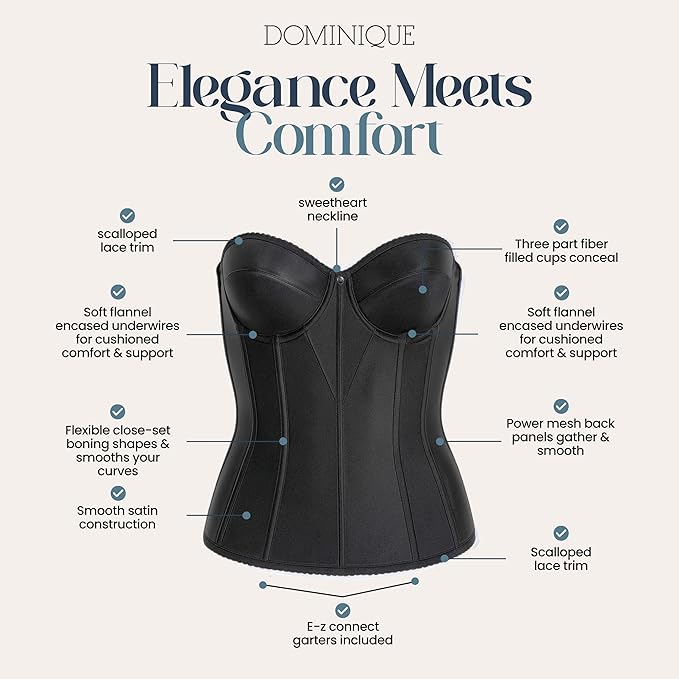 NWD DOMINIQUE Backless Strapless Juliette Satin Longlin BLACK 36D