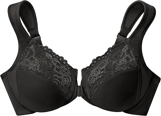 GLAMORISE Plus Size Wonderwire Front-Closure Bra Underwire BLACK 50C