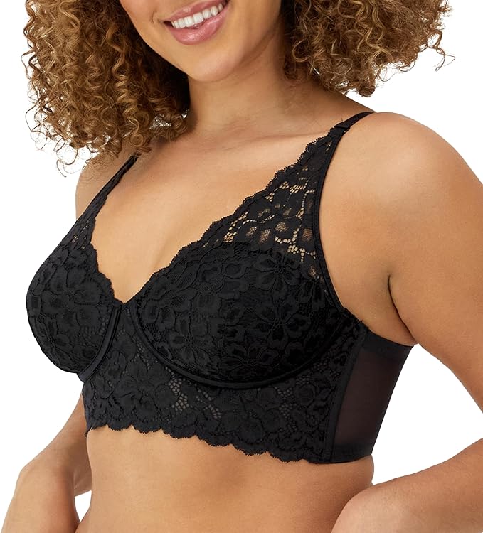 MAIDENFORM Lace Bralette, Padded Longline Bralettes BLACK 40C
