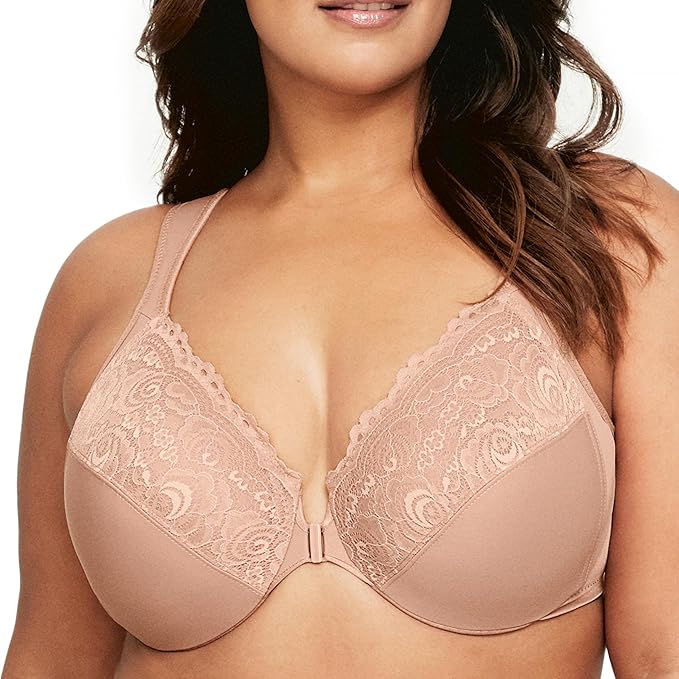 GLAMORISE Plus Size Wonderwire Front-Closure Bra Underwire CAPUCCINO 38DD