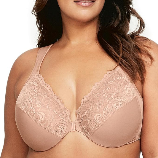GLAMORISE Plus Size Wonderwire Front-Closure Bra Underwire CAPUCCINO 38DD