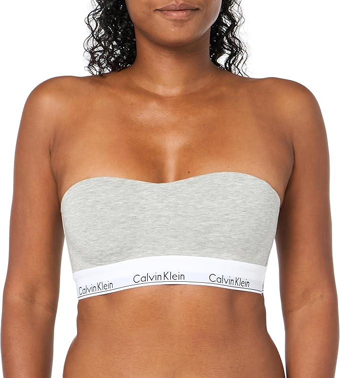 CALVIN KLEIN Modern Cotton Lightly Lined Bandeau Bra GREY L