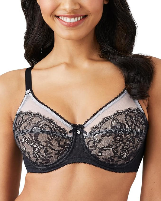 WACOAL Retro Chic Full Figure Underwire Bras BLACK 36DDD