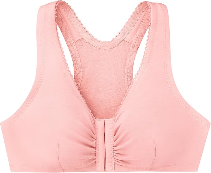 GLAMORISE Front-Closure Cotton T-Back Wirefree PINK 44BCD