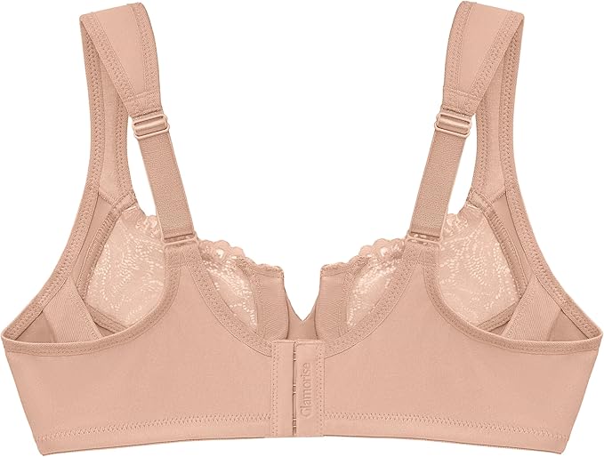 GLAMORISE Plus Size Low Cut Wonderwire Lace Bra Underwire CAFÉ 46C