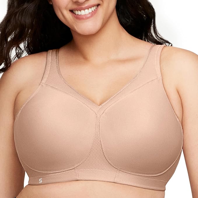 GLAMORISE Plus Size MagicLift Seamless Sports Bra Wirefree CAFÉ 34DD