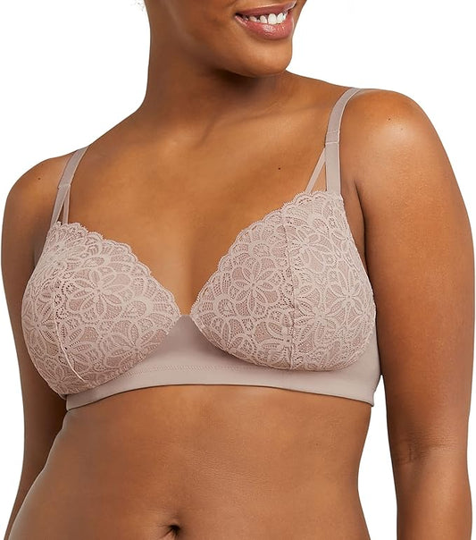 MAIDENFORM Pure Comfort Soft Support Wireless Lace Bralette NUDE L