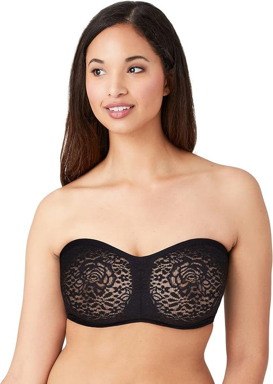 WACOAL Halo Lace Unlined Mid Coverage Underwire Strapless Bra BLACK 40C