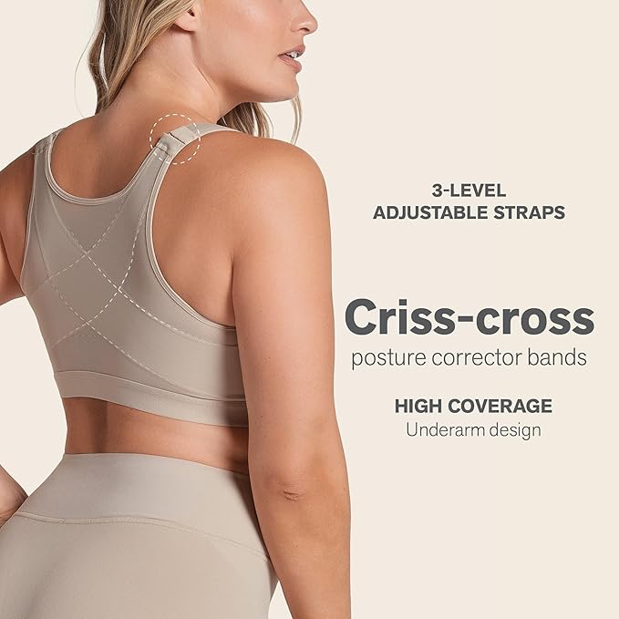 LEONISA Multi-Functional Posture Corrector Bra Wireless Front Closure BEIGE 34D