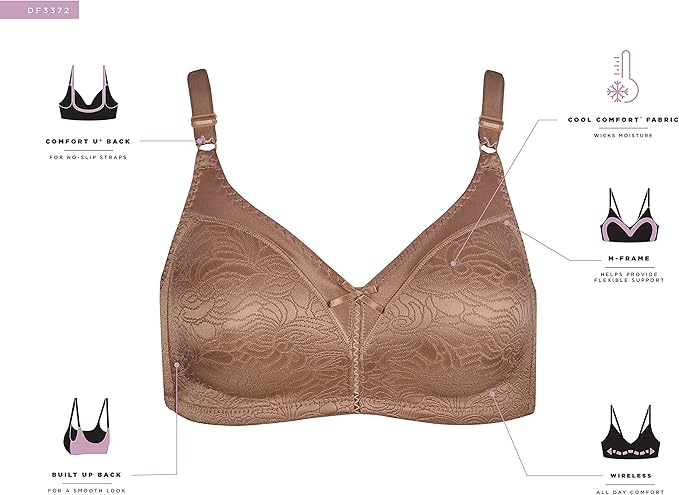 BALI Double Support Wireless Lace Bra with Stay-in-Place Straps GLOSS 40B