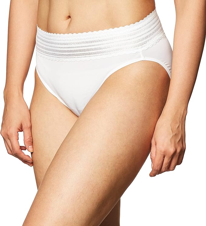 WARNER'S No Pinching No Problems Lace Hi Cut Brief Panty WHITE L
