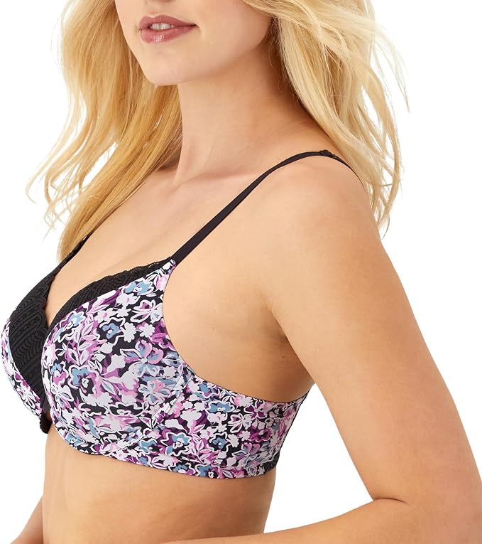 MAIDENFORM Comfort Devotion T-shirt Bra, Underwire BLACK FLORAL 40D