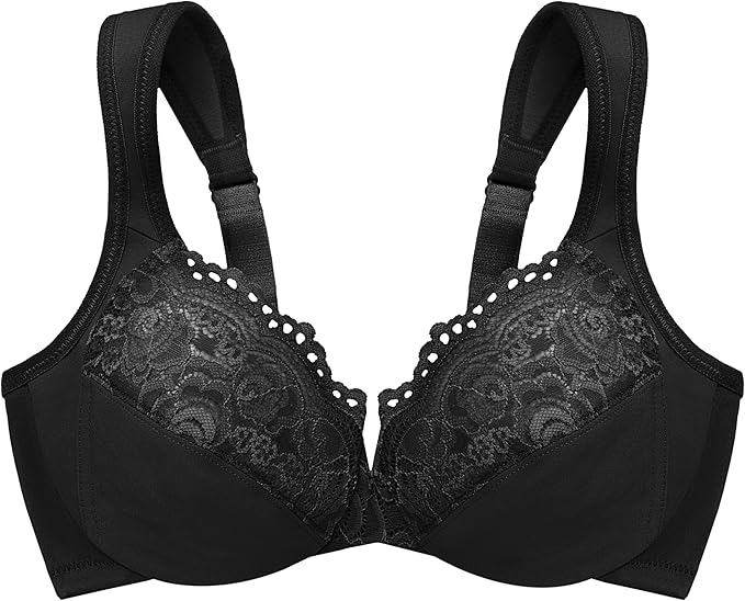 GLAMORISE Plus Size Low Cut Wonderwire Lace Bra Underwire BLACK 36H