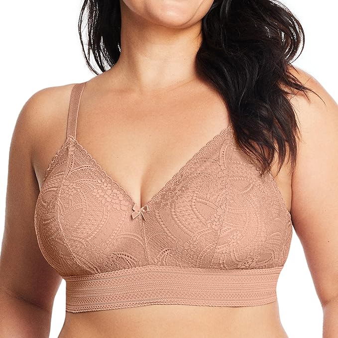 GLAMORISE Plus Size Luxe Lace Bralette Wirefree CAPPUCCINO 42DD