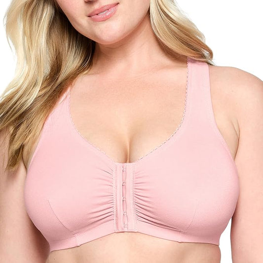 GLAMORISE Front-Closure Cotton T-Back Wirefree PINK 44BCD