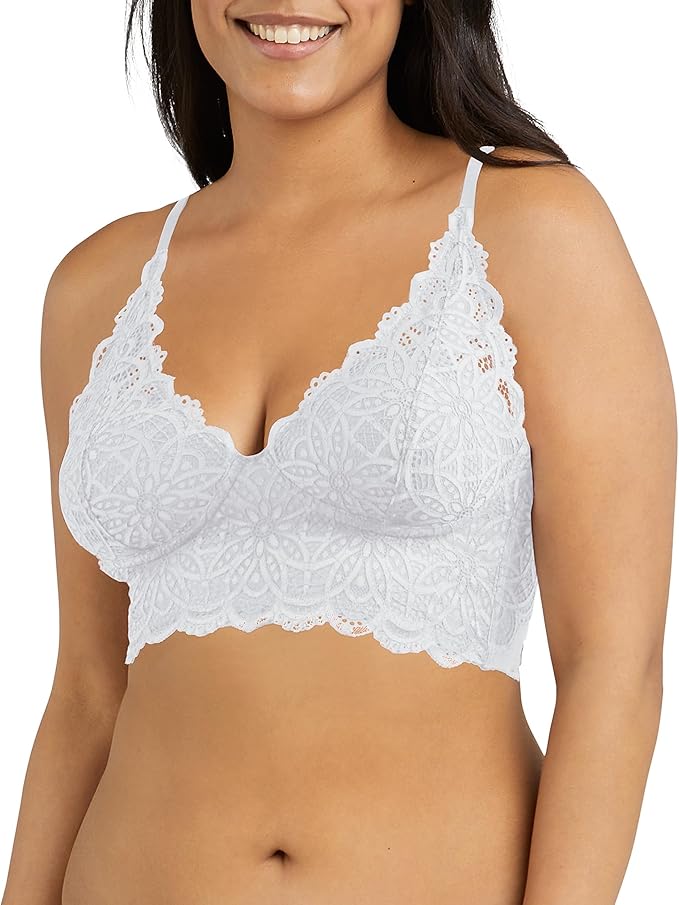 MAIDENFORM Pure Comfort Wireless Lace Longline Bralette WHITE 34A