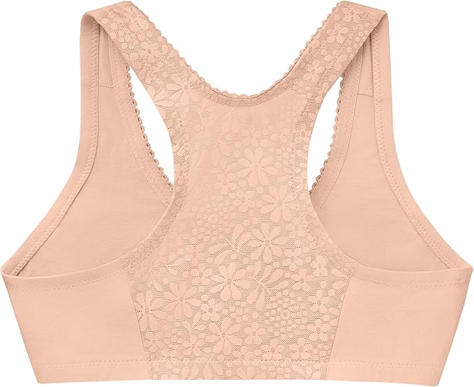 GLAMORISE Front-closure Cotton T-back Wirefree CAFÉ 44BCD