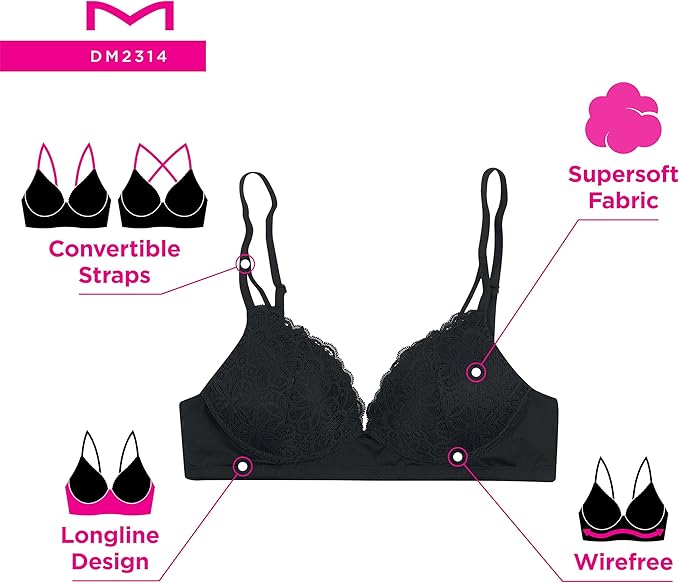 MAIDENFORM Soft Support Wireless Bralette Soft Convertible Bra ROSE M