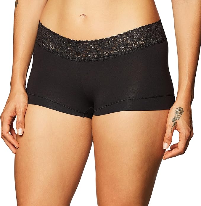 MAIDENFORM Dream Cotton With Lace Boyshort BLACK M