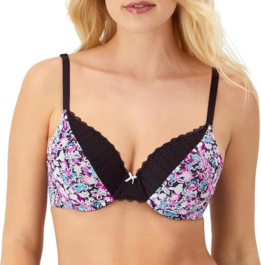 MAIDENFORM Comfort Devotion T-shirt Bra, Underwire BLACK FLORAL 40D