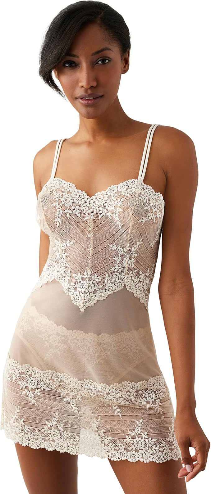 WACOAL Embrace Lace Sheer Mesh Chemise Lingerie IVORY M