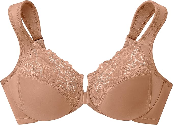GLAMORISE Plus Size Wonderwire Front-Closure Bra Underwire CAPUCCINO 38DD