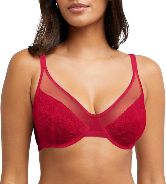 BALI One Smooth U Lace Minimizer Bra SCARLET BERRY 38C
