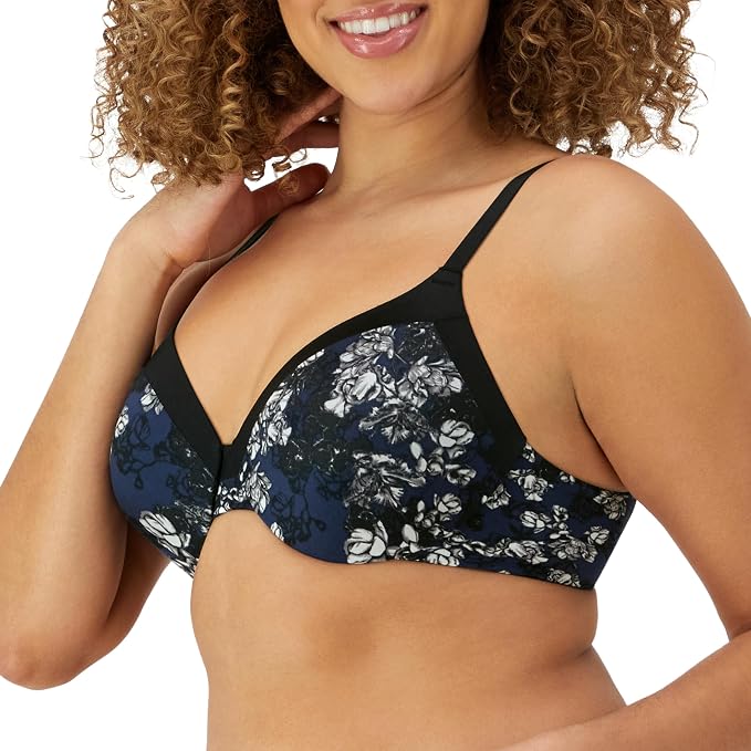 MAIDENFORM Comfort Devotion Underwire Convertible T-shirt BLACK AND NAVY
