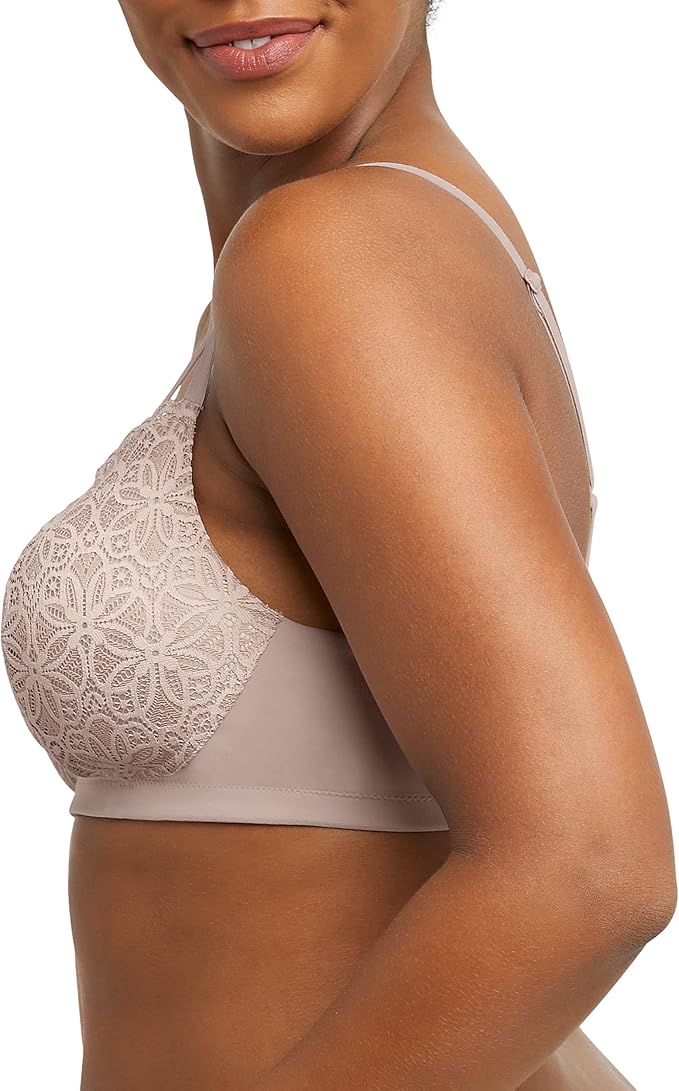 MAIDENFORM Pure Comfort Soft Support Wireless Lace Bralette NUDE L