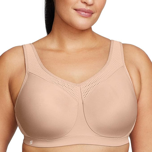 GLAMORISE Full Figure High Impact Wonderwire Sports Bra Underwire CAFÉ 34F
