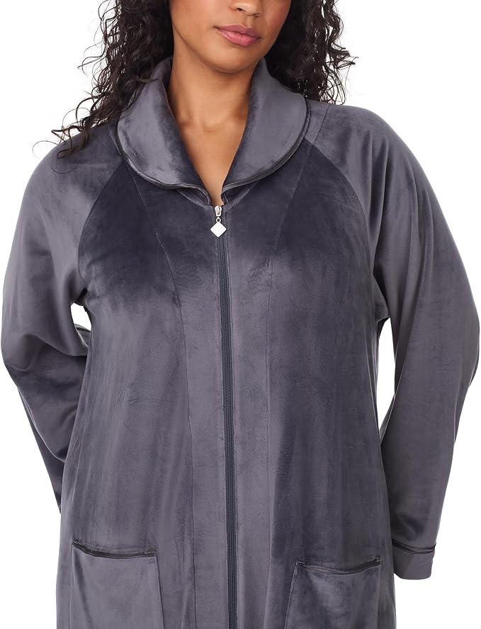 EILEEN WEST Soft & Cozy Long Sleeve Zip Robe with Pockets CHARCOAL L/XL