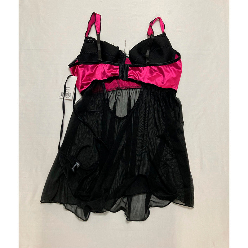 iCollection Lace and Satin Babydoll 2pc Lingerie Set Wine L