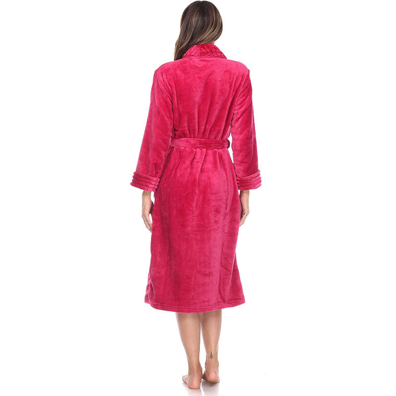 White Mark  Super Soft Cozy Lounge Robe with Pockets Burgundy S/M