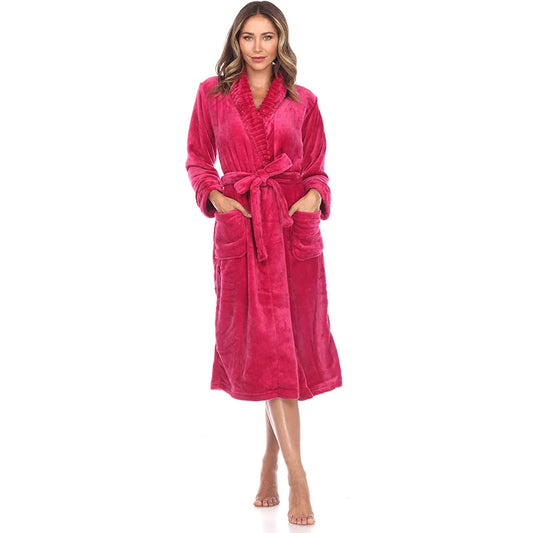 White Mark  Super Soft Cozy Lounge Robe with Pockets Burgundy S/M