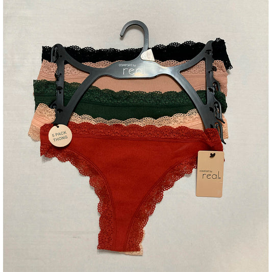 Comfort By Real 5 Pack Thong Multicolor S