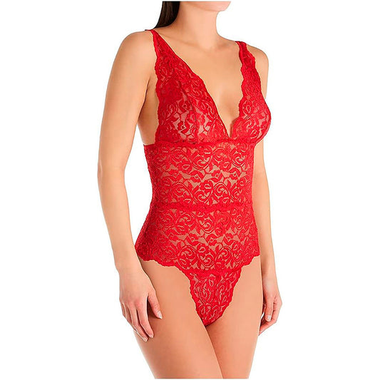 Oh La La Cheri Women's Lunette Galloon Lace Soft Teddy  1X-2X Red