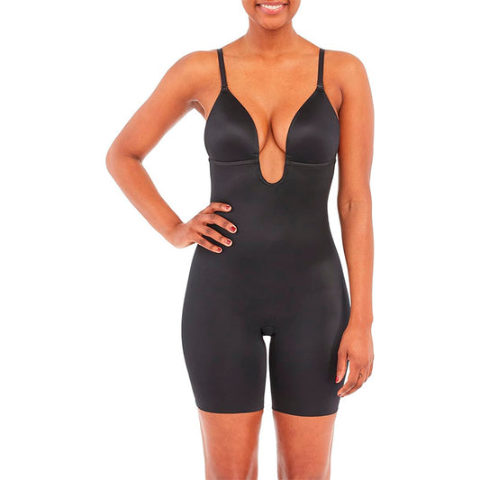 SPANX shape Suit Your Fancy Plunge Low-Back Mid-Thigh Bodysuit Black L