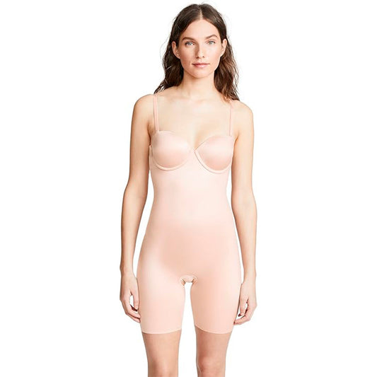 SPANX Suit Your Fancy Strapless Cupped Mid-Thigh Bodysuit Champagne Beige MD