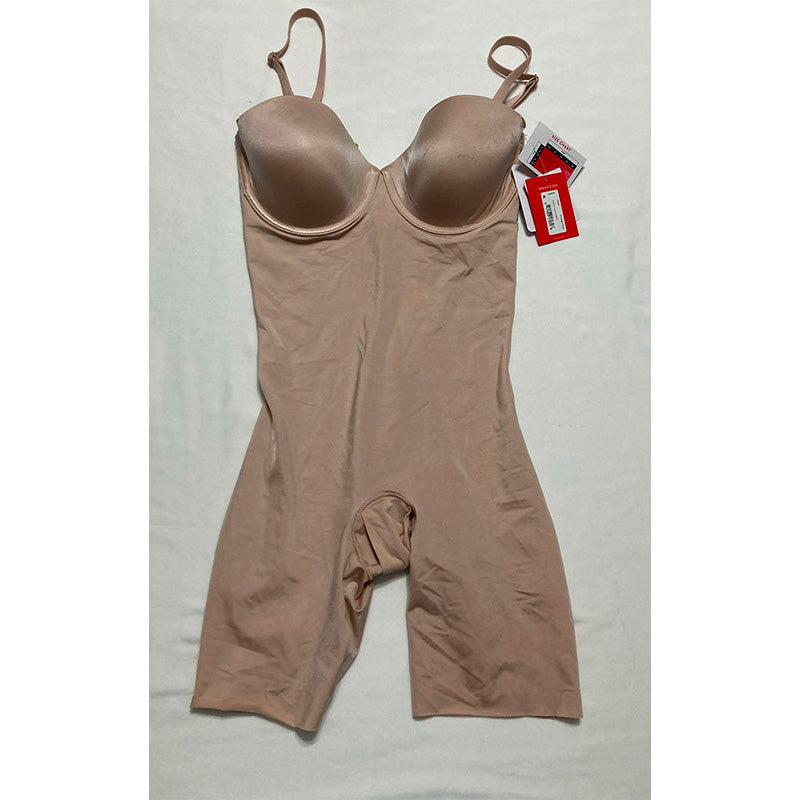 SPANX Suit Your Fancy Strapless Cupped Mid-Thigh Bodysuit Champagne Beige MD