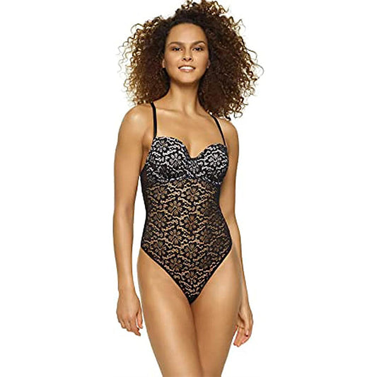 Felina Jezebel Molly Lace Bodysuit | Contour | Criss-Cross Back Black S