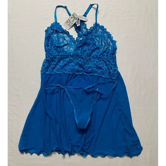 Jezebel Renee Lace & Mesh Babydoll Set Style Blue M