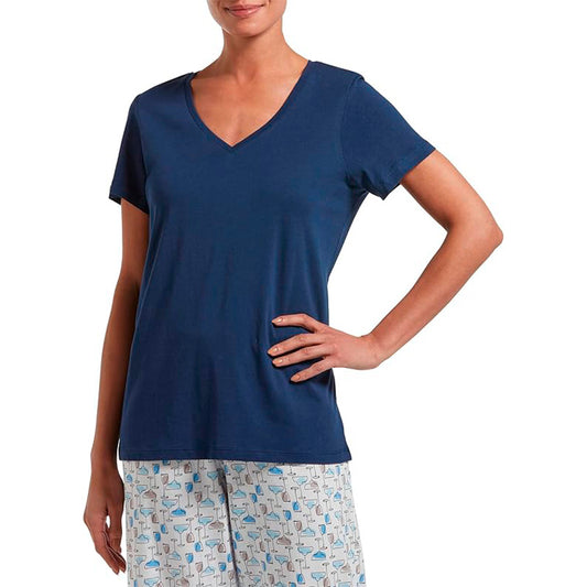 HUE Basic Short Sleeve V-Neck Only T-Shirt Navy S