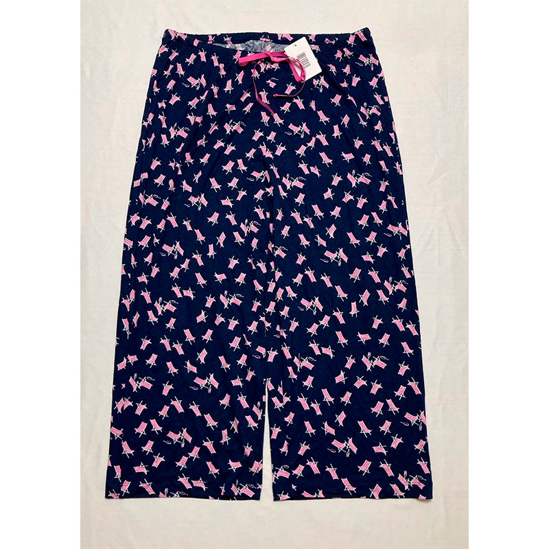 HUE Women's Basic Printed Knit Capri Pajama Sleep Pant BEACH CHAIR L