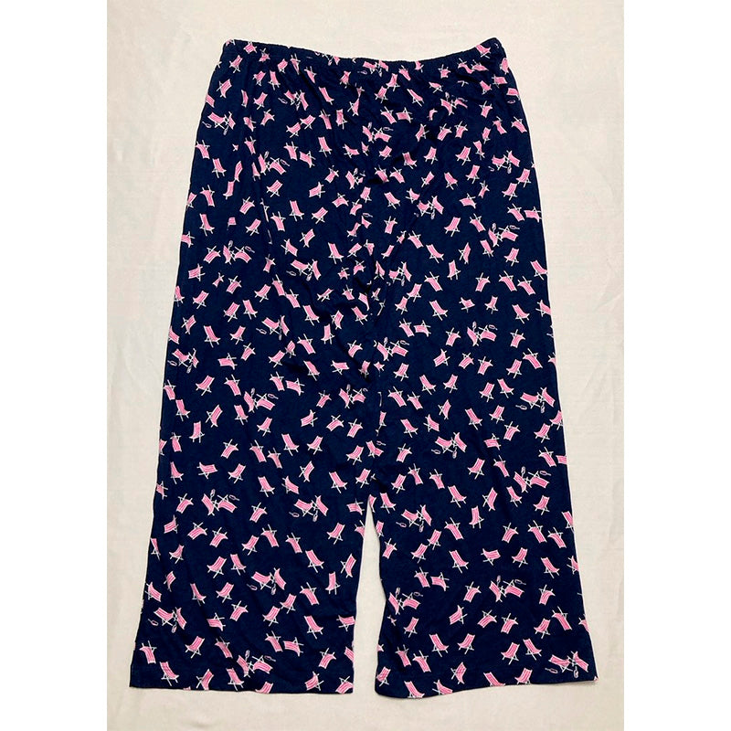 HUE Women's Basic Printed Knit Capri Pajama Sleep Pant BEACH CHAIR L