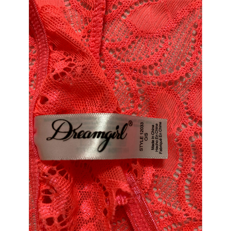 Dreamgirl Stretch Galloon Lace Choker Teddy with Venise Neckline Coral One Size