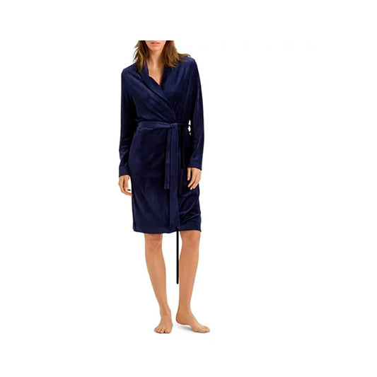 HANRO Womens Velour Wrap Robe Navy SP