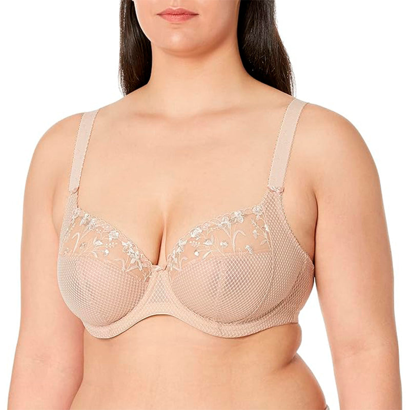 Elomi Women's Charley Plunge Bra: Elegant Floral Embroidery Nude 34I