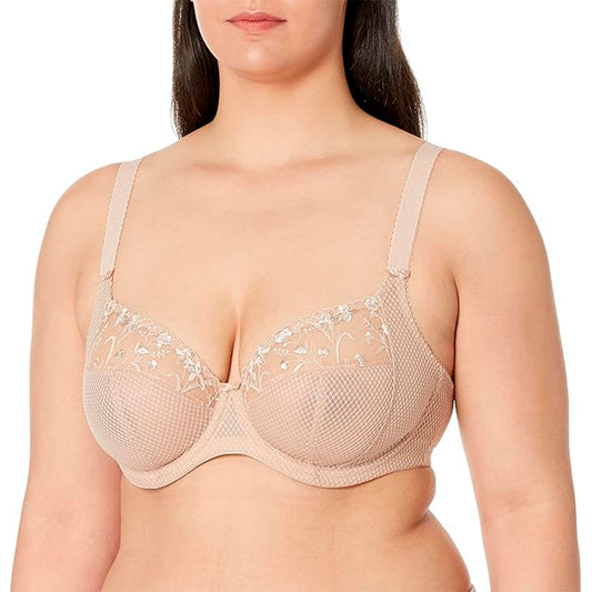 Elomi Women's Charley Plunge Bra: Elegant Floral Embroidery Nude 34I