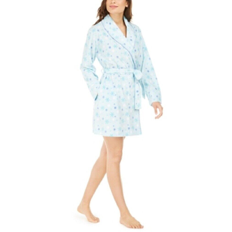 Muk Luks Cozy Short Fleece Robe Blue Snowflakes M